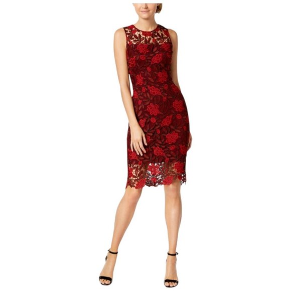 Calvin Klein Collection Dresses & Skirts - Calvin Klein Two-Tone Lace Sheath Dress - Size 6 | NWT Rosewood Red Midi